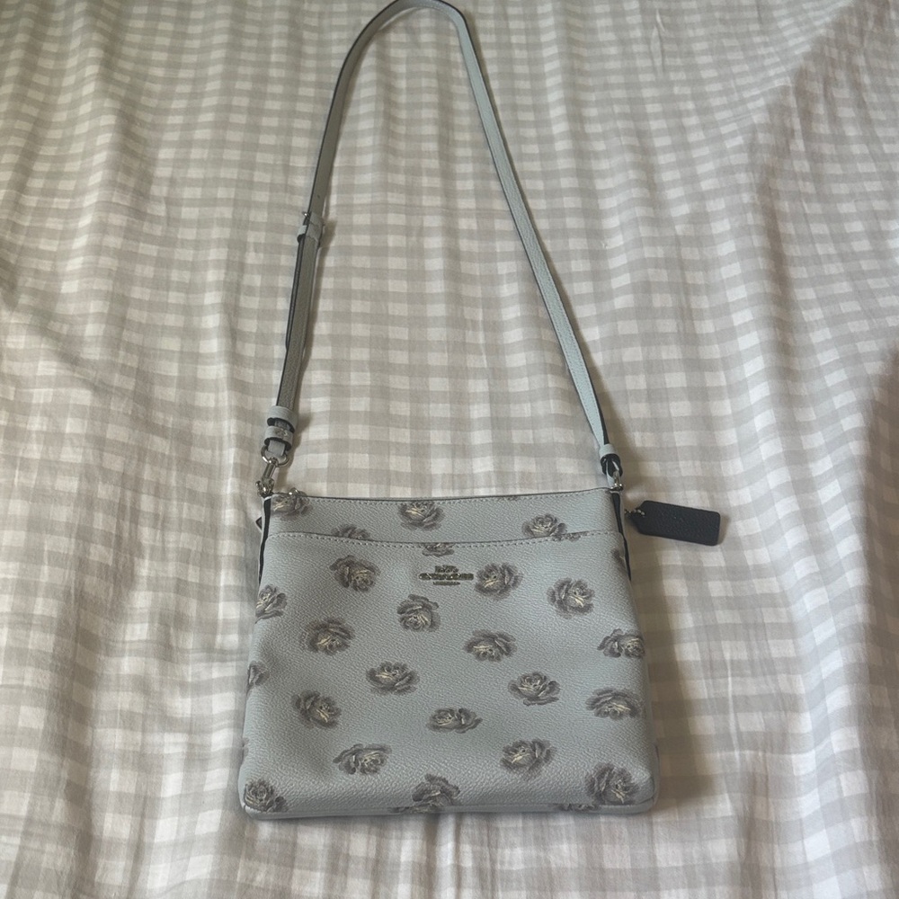 Coach Baby-Blue Floral Crossbody Bag leather